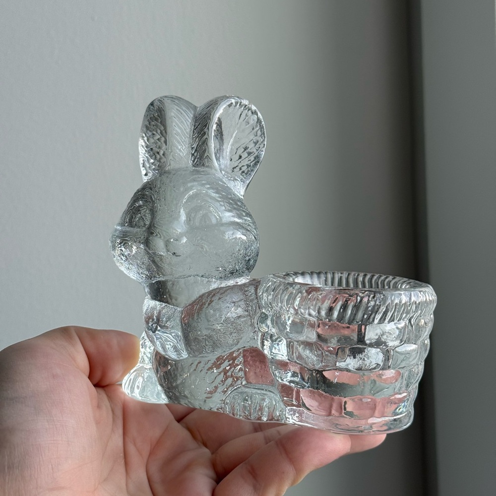 Vintage Goebel Crystal Glass Anthropomorphic Basket Bunny Rabbit Candle Holder